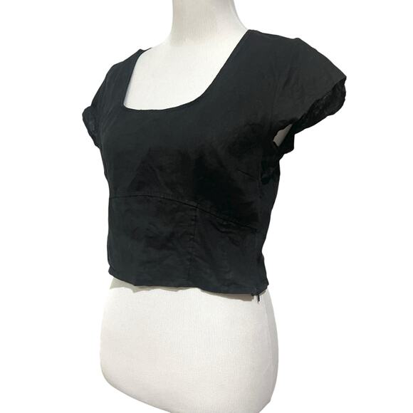 House of Harlow 1960 Linen Top Black Square Neck Short Sleeve Women’s Medium - Picture 3 of 9